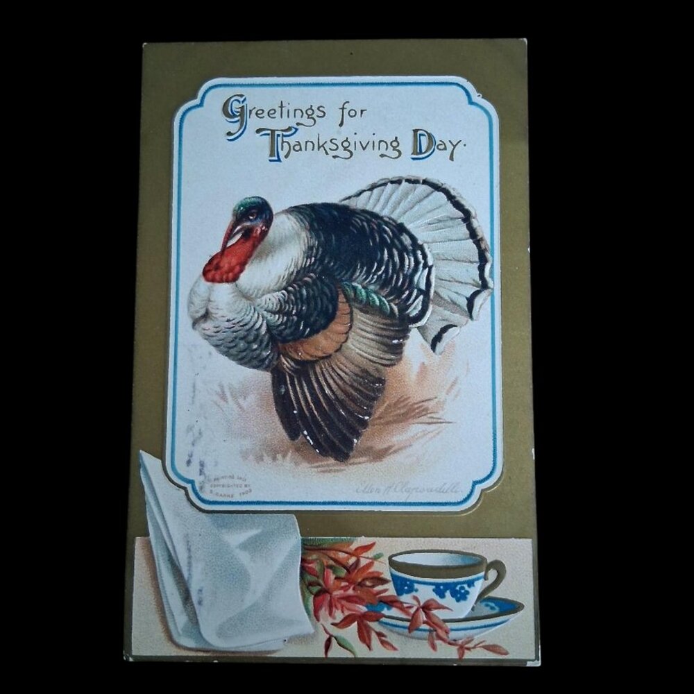 1909 Rare Antique Clapsaddle Greetings for Thanksgiving Day Postcard No. 51670